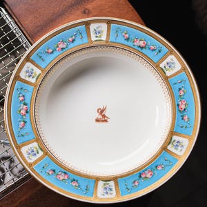 ミントン 1860年頃 金彩トルコ石ブルー花のガーランド プレート