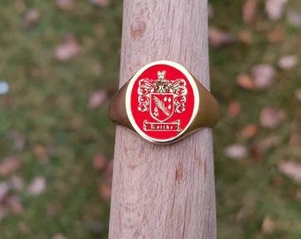 Gold Filled Familienwappen Siegelring, Besonderer Tag Geschenk Ring, Valentinstag Ring, Handgemachter Wappen, Sterling Silber Ring mit Gold Fill