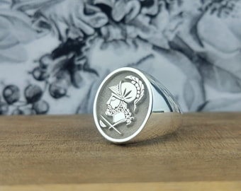 Custom Family Crest Sterling Silver Signet Ring, Gold Filled Option