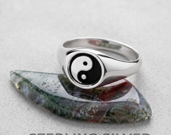 Yin Yang Sterling Silver Signet Ring, Custom Family Crest