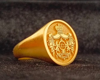 Gold Filled Family Crest Signet Ring, Handmade Sterling Silver
