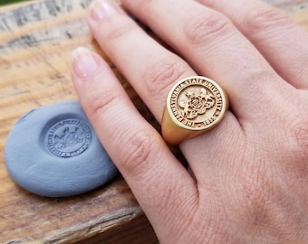 Custom Sterling Silver Signet Ring, Gold Filled University Seal Ring