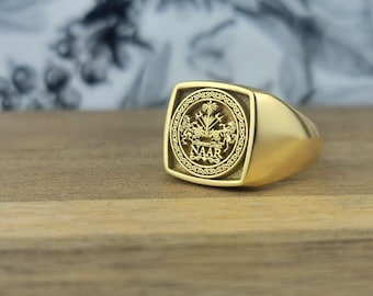 Family Crest Square Signet Ring, Gold Filled, Sterling Silver, Handmade