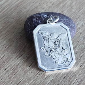 Archangel Saint Michael Silver Necklace,Octagonal Necklace,Special Gift,Spiritual Warrior in the Battle , The Victory of Good over Evil,Gift