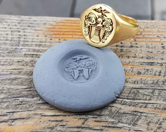 Custom Family Crest Signet Ring, Sterling Silver, Gold Plated