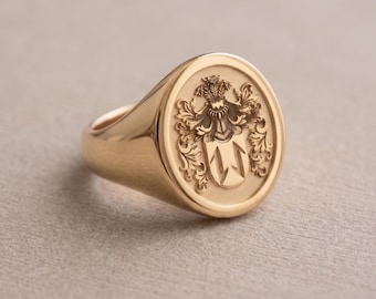 Personalized Family Crest Signet Ring, Adjustable Sterling Silver