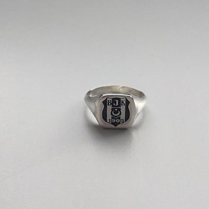 Football club ring,adjustable sterling silver,for mens,gift for family,signet ring,engravable