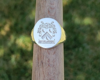 Personalized Sterling Silver Family Crest Ring, Adjustable Gold Signet