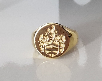 Personalized Family Crest Signet Ring, Sterling Silver Embossed Ring