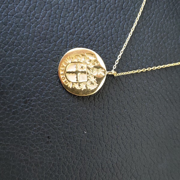 Personalized gold necklace,Coat of arms necklace,Engravable and embossable necklace,Family crest pendant,Gold filled,Solid gold necklace