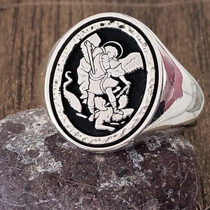 Archangel Saint Michael Silver Ring,Mens Ring,Women Ring,Special Gift,Spiritual Warrior in the Battle , The Victory of Good over Evil,Gift