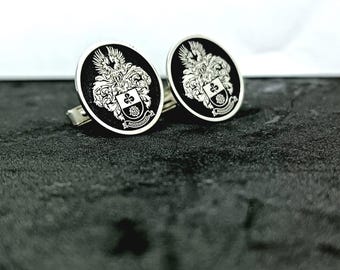 Personalized Family Crest Sterling Silver Cufflinks, Engraved Signet