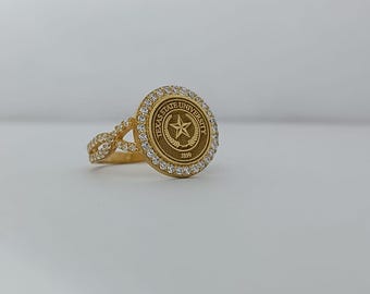 Personalized Sterling Silver Signet Ring, Custom Crest Ring, Texas State University
