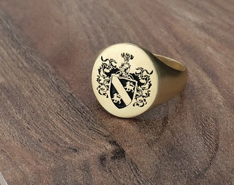 Engraved Coat of Arms Signet Ring, Sterling Silver, Personalized Gift