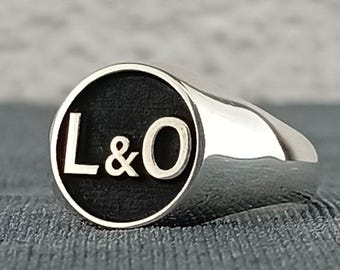 Monogram Sterling Silver Signet Ring, Family Crest, Custom Initial Ring