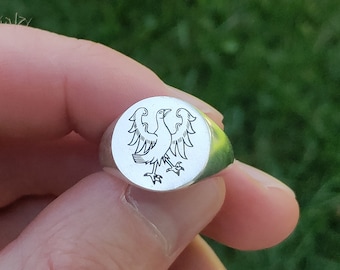 Custom Engraved Bird Seal Ring, Handmade Sterling Silver Signet