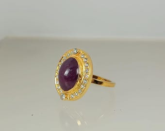 Gold Plated Ruby Ring with Cubic Zirconia