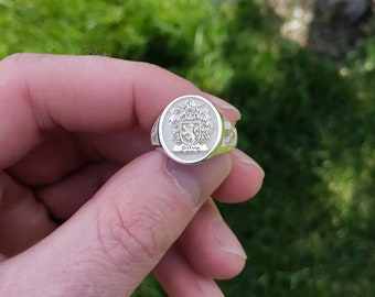 Handmade Sterling Silver Family Crest Signet Ring, Personalized