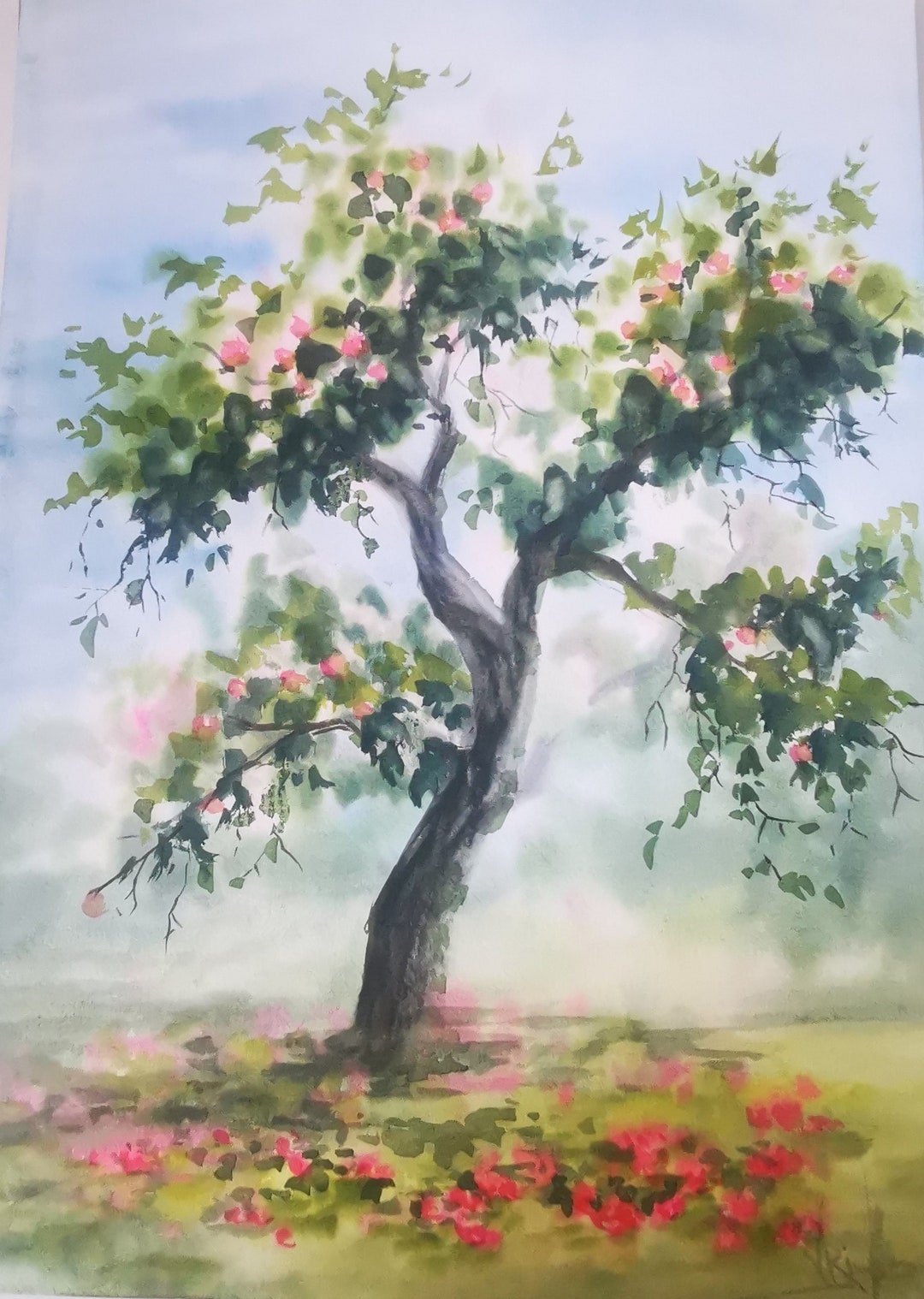 Apple Tree Watercolor Painting, Autumn Garden Wall Art - Etsy