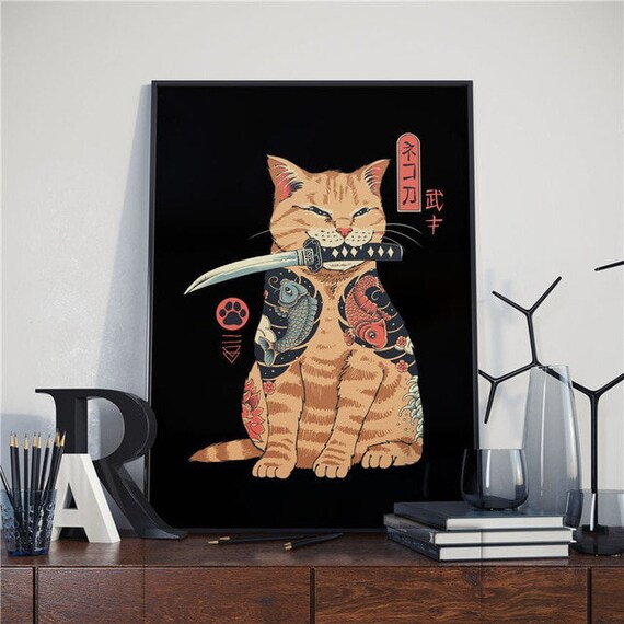 Japanese Samurai Cat Ramen Nostalgia Home Decor Canvas - Samurai Home Decor Japanese Samurai Cat Ramen Nostalgia Home Decor Canvas - Samurai Home Decor