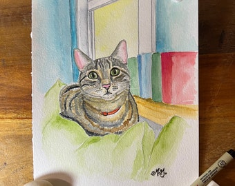Personalized Pet Portrait- Custom Watercolor Cat Portrait