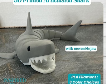 3D Printed Articulated Shark with Moveable Jaw – 4 Color Options | Fidget Figurines | Shark Gift  | Spend 35 Free Shipping