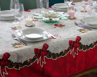 Weihnachtliche Tischdecke, wasser- und fleckenbeständige Tischdecke, rote Tischdecke, Rechteckig und runde Tischdecke, Schmutzfest