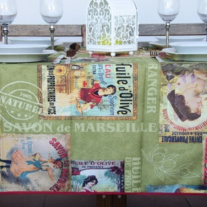 Mantel francés, Mantel vintage, Mantel resistente al agua y a las manchas, Mantel verde, Mantel rectangular y redondo,