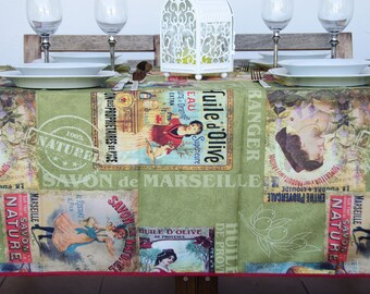 Mantel francés, Mantel vintage, Mantel resistente al agua y a las manchas, Mantel verde, Mantel rectangular y redondo,