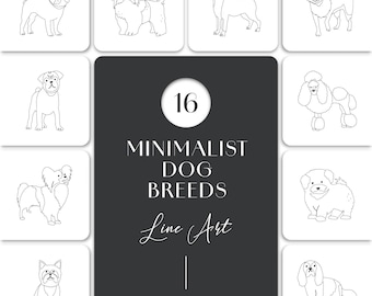Dog SVG Bundle, 16 Dog Breeds Line Art Clipart, Minimalist Pet PNG, One Line Dog Drawing, Cricut Cut Files, Dog Mom Gift, Pet Wall Art