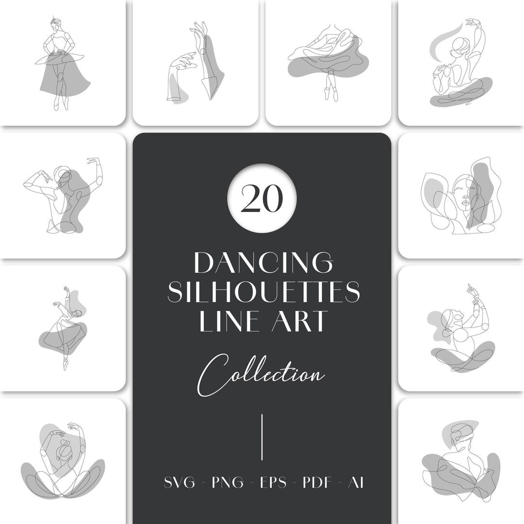 Dancing Silhouettes Line Art Bundle | 20 Designs Printable Svg Png Pdf ...
