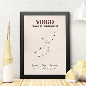 VIRGO Constellation Star Sign Print, Zodiac Wall Art, Printable Poster, Instant Digital Download
