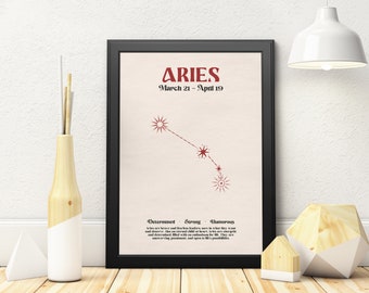 ARIES Constellation Star Sign Print, Zodiac Wall Art, Printable Poster, Instant Digital Download