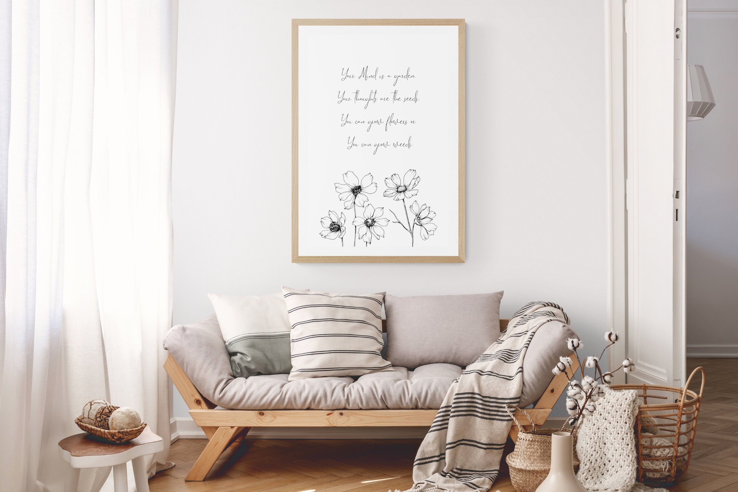 Your Mind is a Garden, Minimal Floral Wall Décor, Quote Print ...