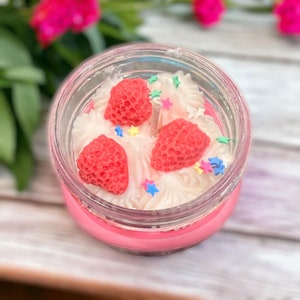 Strawberry Shortcake Mason Jar (8oz) Whipped Dessert Organic Soy Wax Candle