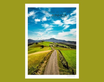 Affiche Ainhoa / Pays Basque / La Rhune / Paysage / Art mural / Poster / Deco / Prairie / Verdure / Chemin / Montagne