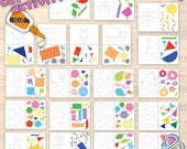 Montessori Cut and Paste Preschool activities, paper kids craft, Printables Cut and Paste Kindergarten Worksheets Bundle Kindergarten