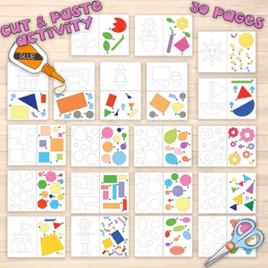 Actividades preescolares Montessori para cortar y pegar, manualidades de papel para niños, paquete de hojas de trabajo para jardín de infantes imprimibles para cortar y pegar jardín de infantes