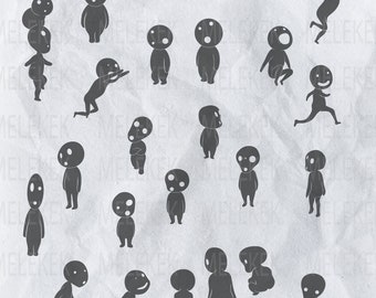 Kodama Forest Spirits Princess Mononoke SVG EPS PNG, Anime svg, Kodama Laser Cut file, Kodama ghibli Vector to download Stencil in White