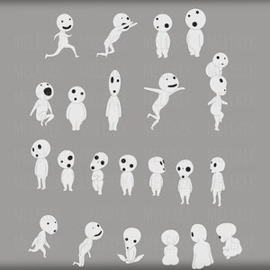 Kodama Forest Spirits Princesa Mononoke SVG EPS PNG, Anime svg, Kodama Laser Cut file, Kodama ghibli Vector para descargar Plantilla en blanco