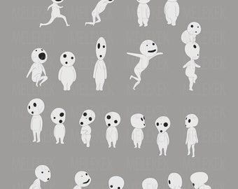 Kodama Forest Spirits Princess Mononoke SVG EPS PNG, Anime svg, Kodama Laser Cut file, Kodama ghibli Vector to download Stencil in White