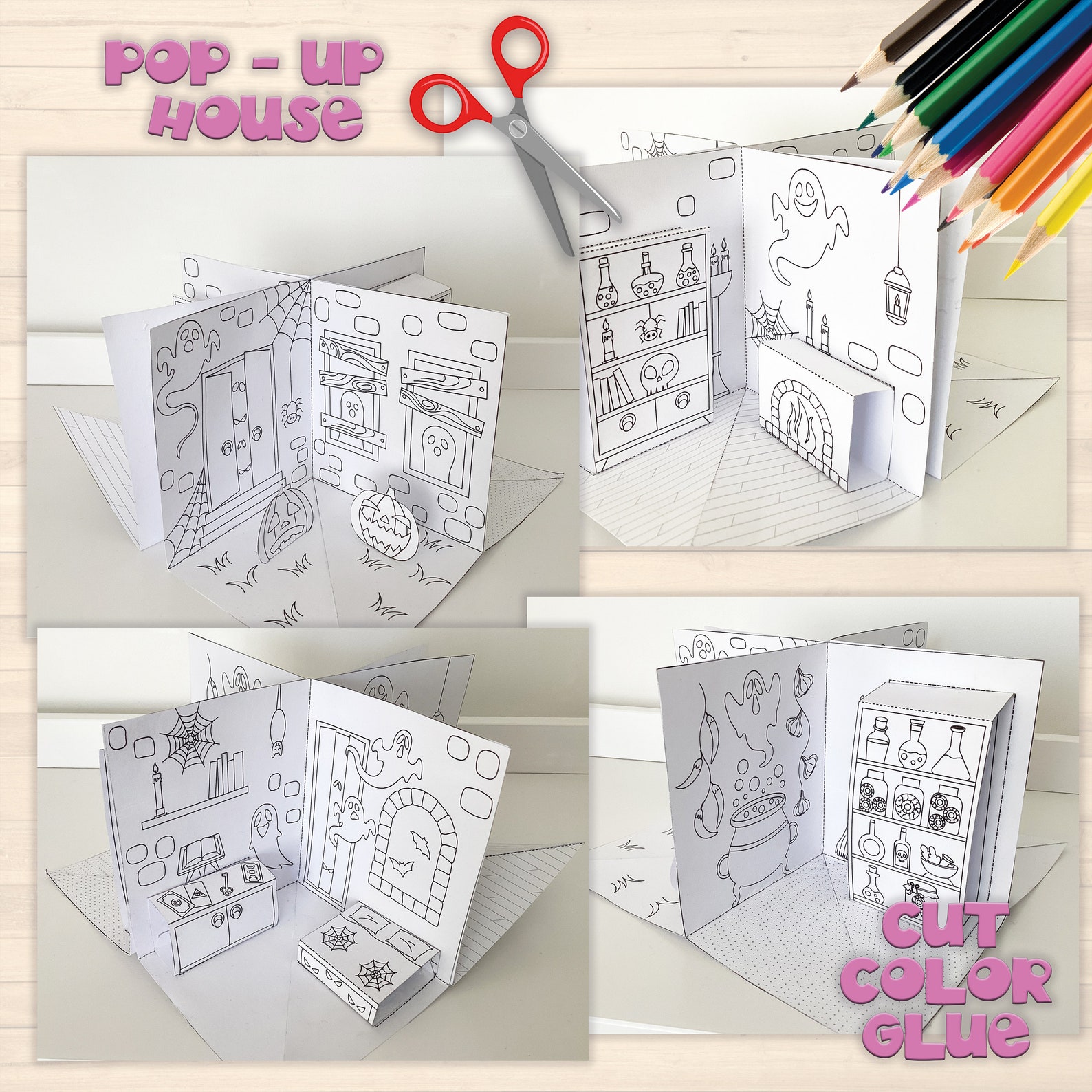 Haunted Halloween Witch Pop-up Paper House Book, Haunted House to Print ...