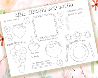 All About Mom Printable Activity, Mother&#39;s Day Activity For Kids, Mother&#39;s Day School Activity, Mom Coloring Page, Gift For Mom From Kid