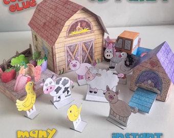 Farm 3d Paper template Printable Craft Sheets, Farm diorama, Activity Sheets, Paper Craft Kit, Farm Coloring pages, animals barn 3d paper