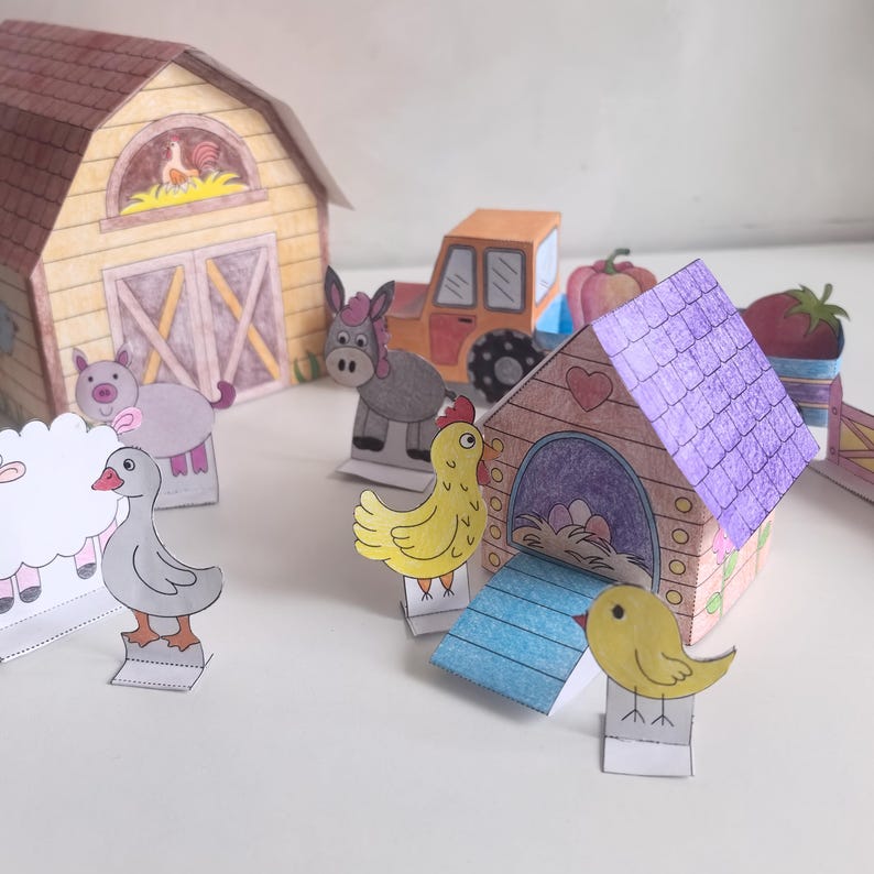 Farm 3d Paper template Printable Craft Sheets, Farm diorama, Activity Sheets, Paper Craft Kit, Farm Coloring pages, animals barn 3d paper image 15