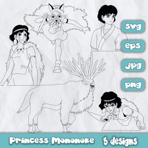Princesa Mononoke SVG EPS PNG, Anime svg, Archivo Kodama Laser Cut, Kodama ghibli Vector para descargar Plantilla en blanco, Ghibli svg, Ashitaka