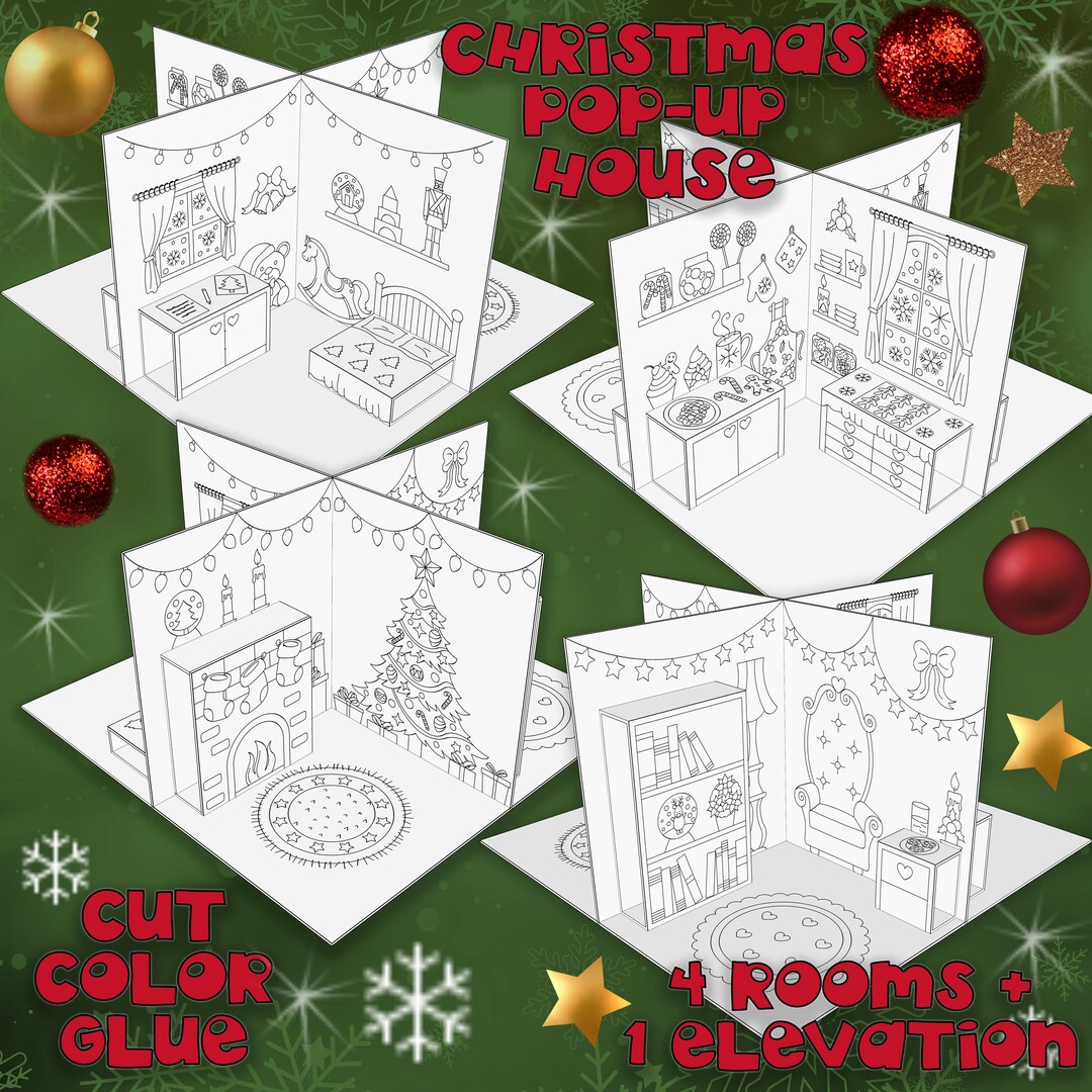 Christmas Pop-up Paper House Template Printable, Xmas Activity Sheets ...