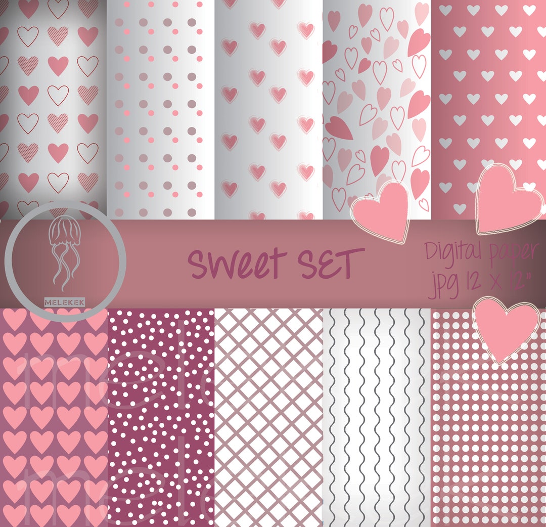 Printable Heart Paper Set Hearts Graphics Love Small Business Set Printable Heart Paper Set Hearts Graphics Love Small Business Set