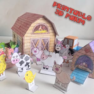 Farm 3d Paper template Printable Craft Sheets, Farm diorama, Activity Sheets, Paper Craft Kit, Farm Coloring pages, animals barn 3d paper image 4