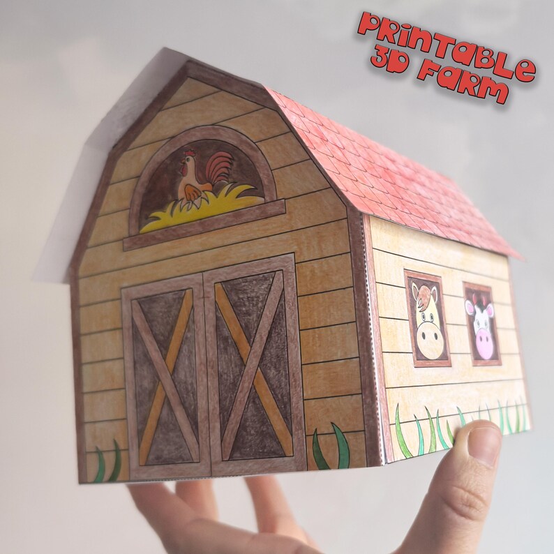 Farm 3d Paper template Printable Craft Sheets, Farm diorama, Activity Sheets, Paper Craft Kit, Farm Coloring pages, animals barn 3d paper image 17